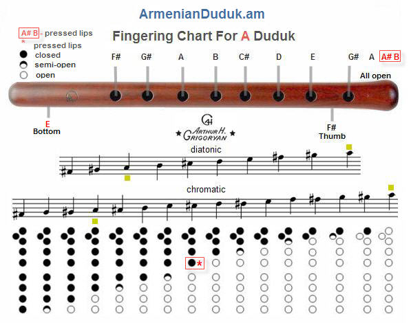 Duduk fingering chart key A