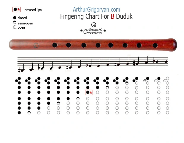 Duduk fingering chart key B