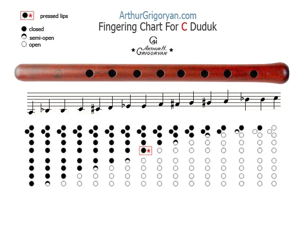 Duduk fingering chart key C